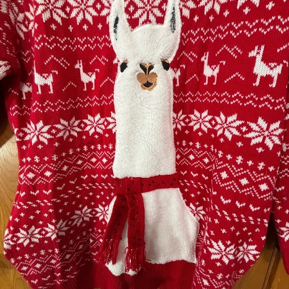 Festive Red Llama Turtleneck Sweater - Picture 9 of 10